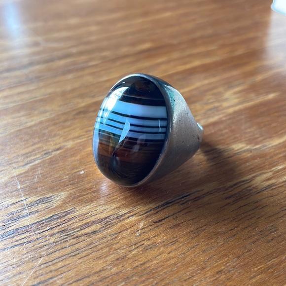 Antique Agate Silver Ring - Size 7 1/2 - Picture 1 of 6